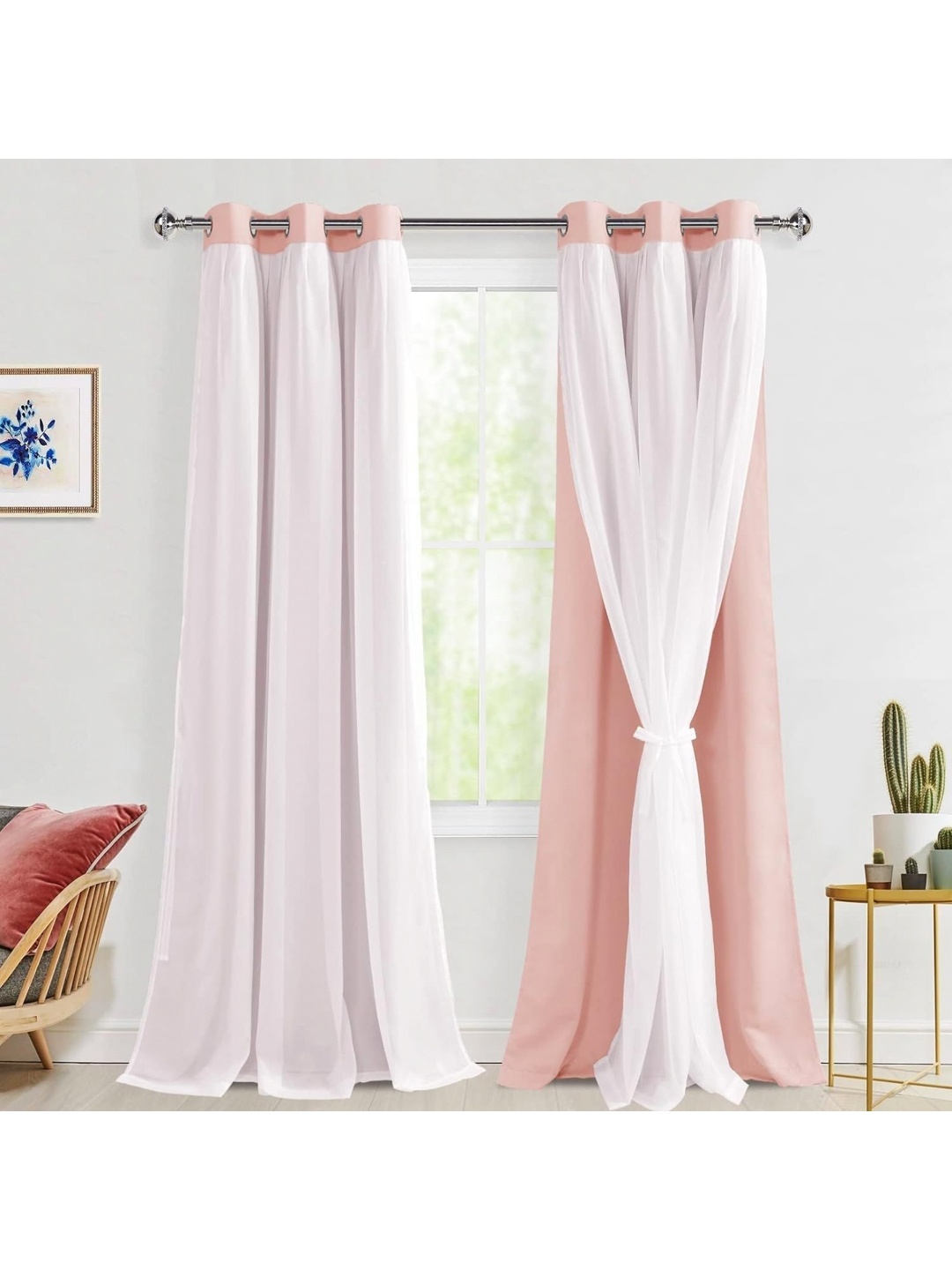 

BFAM Pink & White Black Out Door Curtain