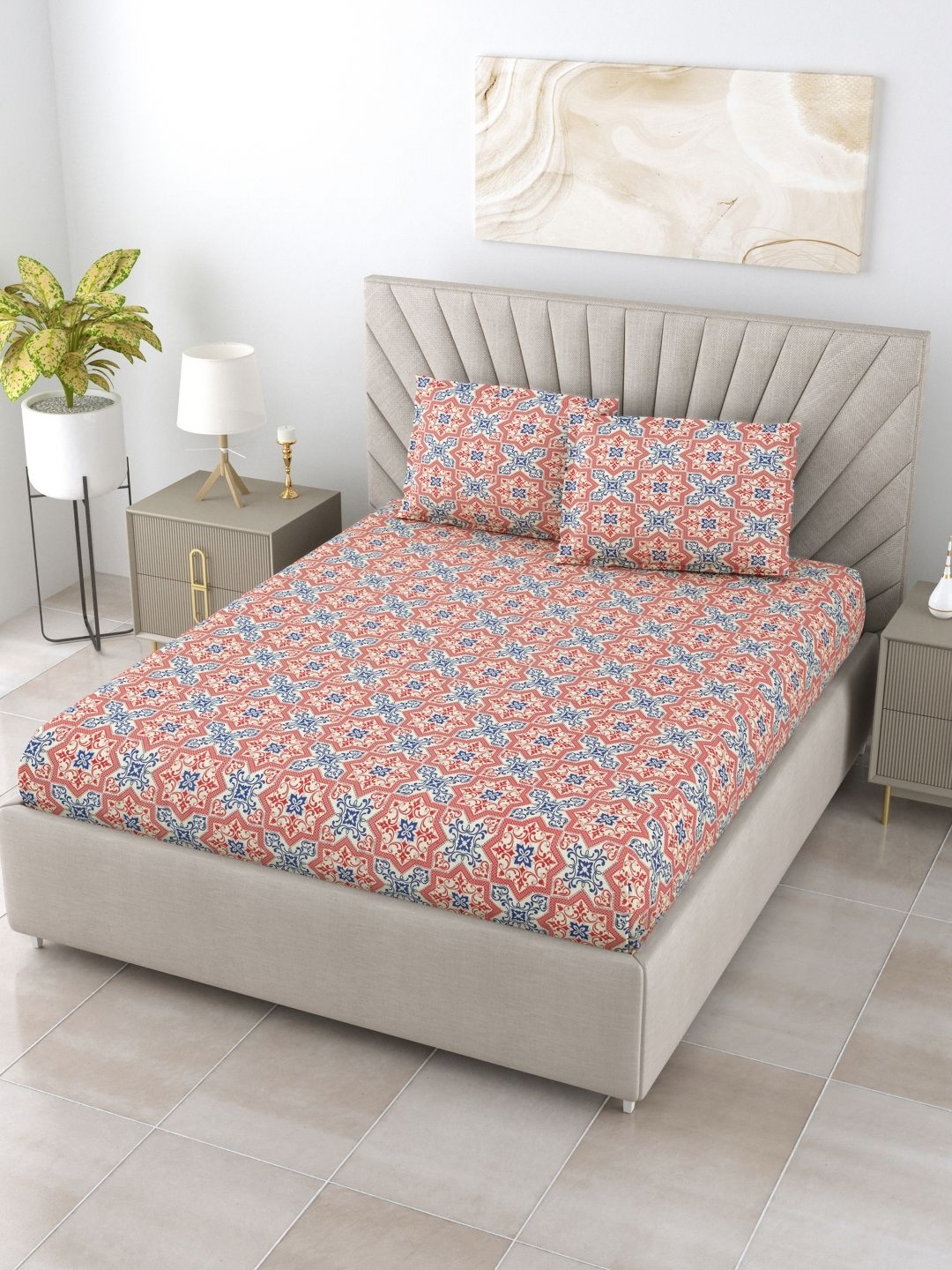

BOMBAY DYEING Epigram Maroon Printed 144TC Pure Cotton Double Queen Bedsheet Set