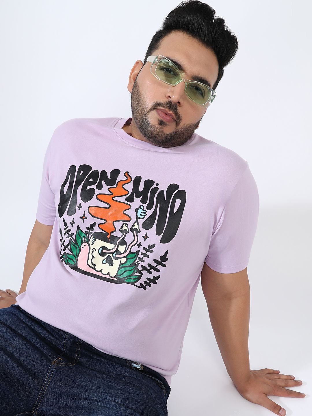 

Instafab Plus Men Biker Printed Applique T-shirt, Purple