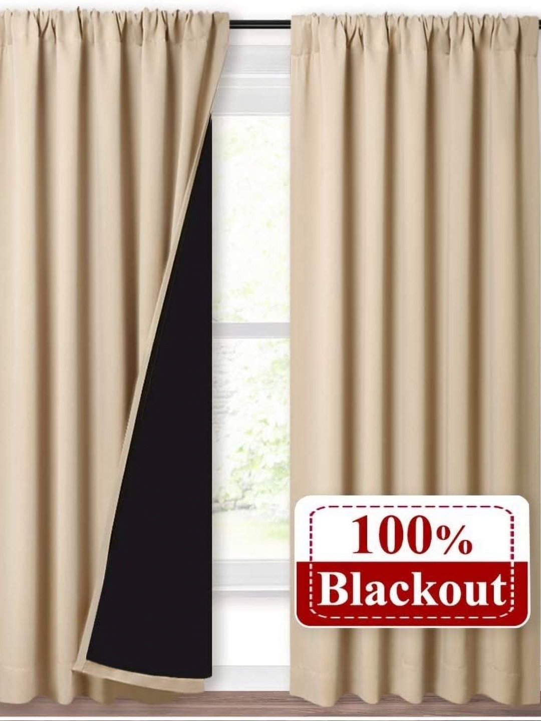

BFAM Beige Black Out Window Curtain