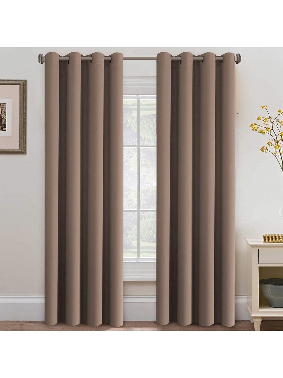 

BFAM Brown Black Out Window Curtain