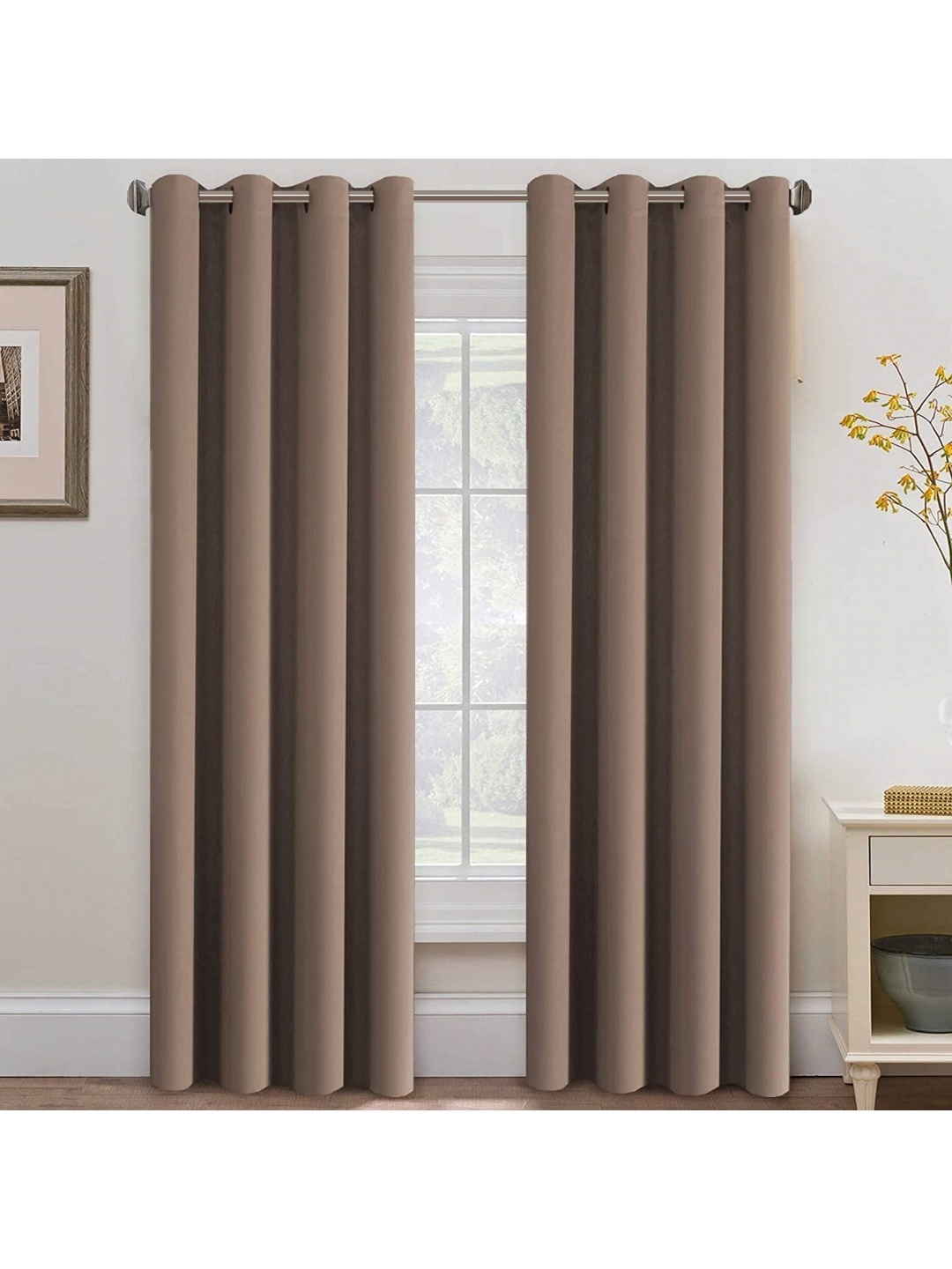 

BFAM Brown 2 Pieces Black Out Window Curtain