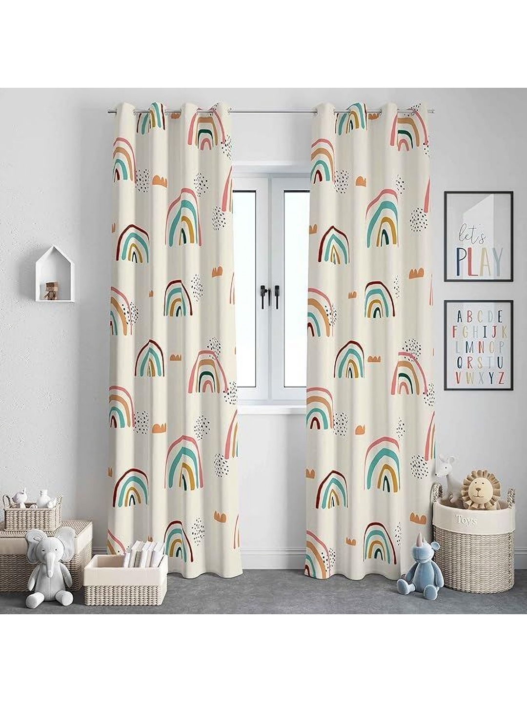 

BFAM Cream-Coloured & Pink Quirky Printed Black Out Long Door Curtain