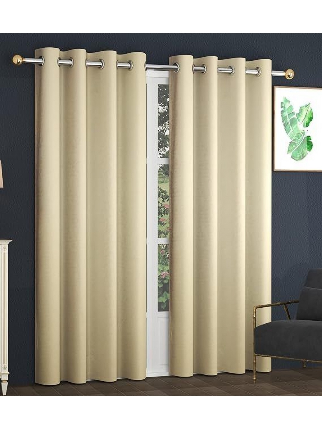 

BFAM Cream-Coloured Black Out Long Door Curtain