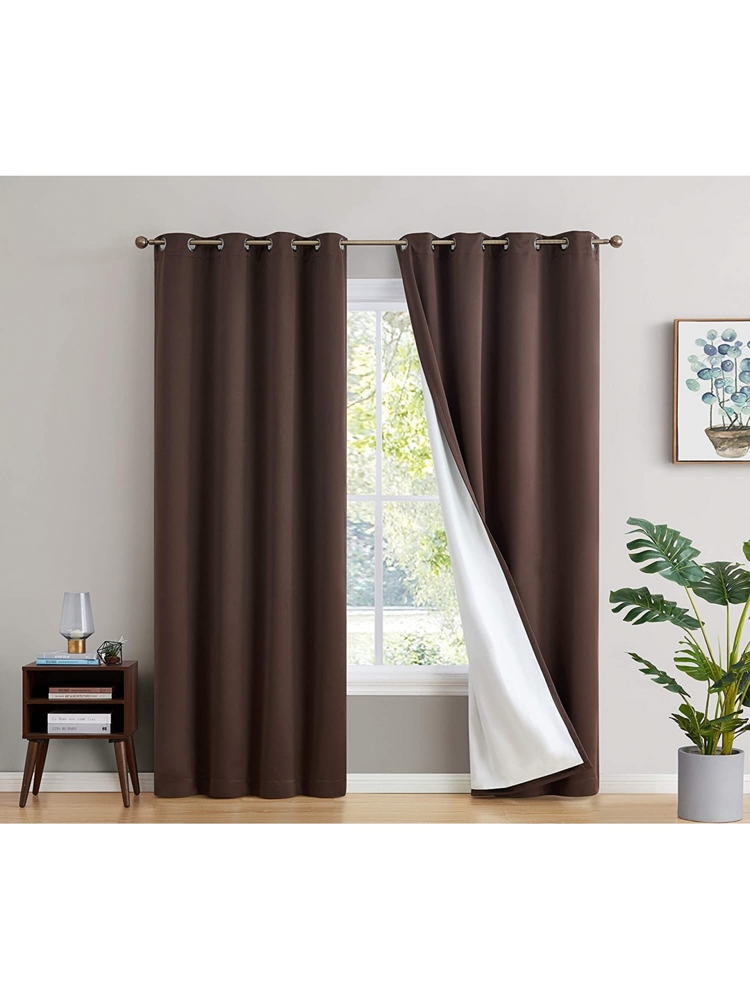 

BFAM Brown & White Black Out Long Door Curtain