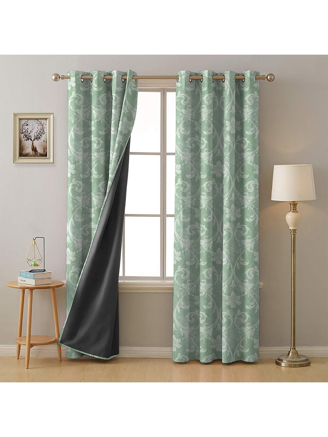 

BFAM Green & White Floral Printed Black Out Window Curtain