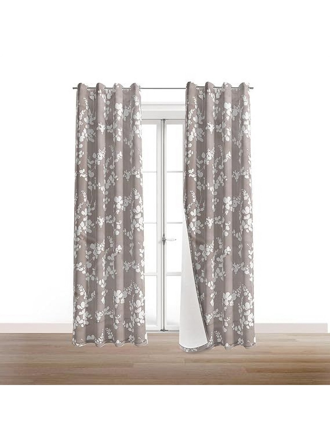 

BFAM Brown & White Floral Black Out Long Door Curtain