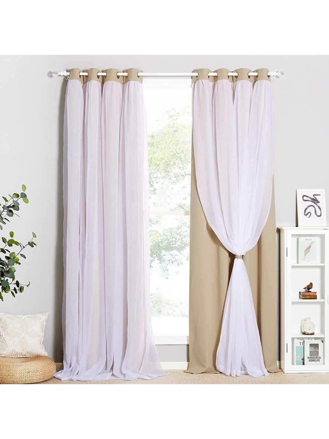 

BFAM Beige & White Sheer Door Curtain