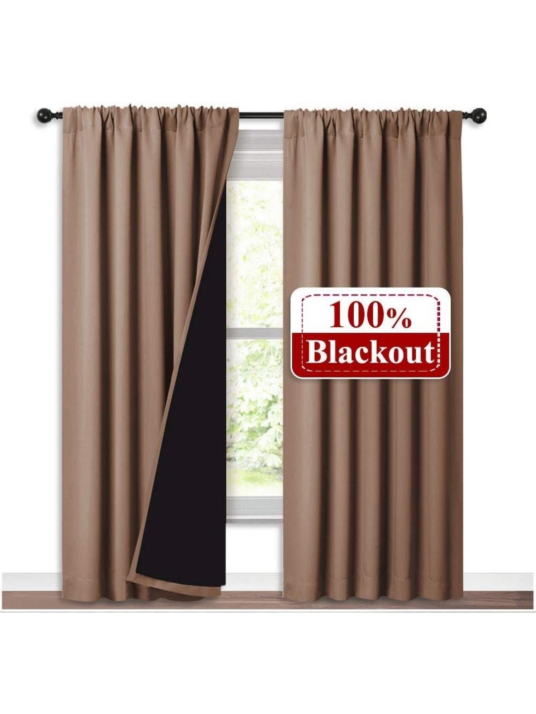 

BFAM Brown Black Out Window Curtain