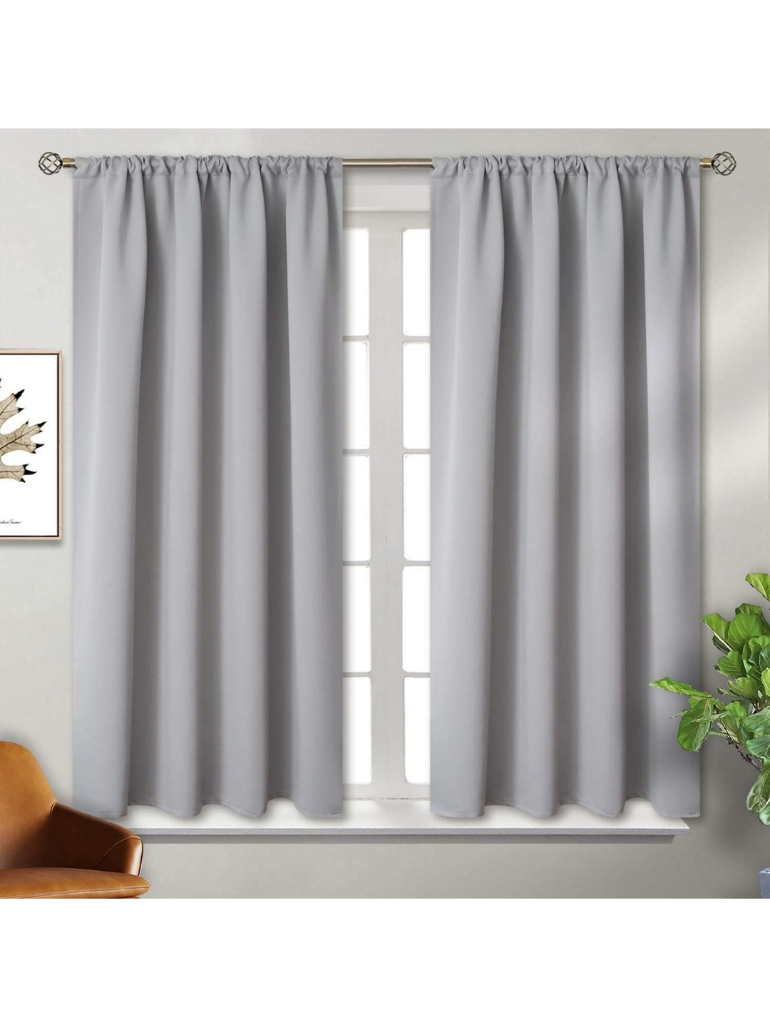 

BFAM Grey 2 Pieces Sheer Window Curtains