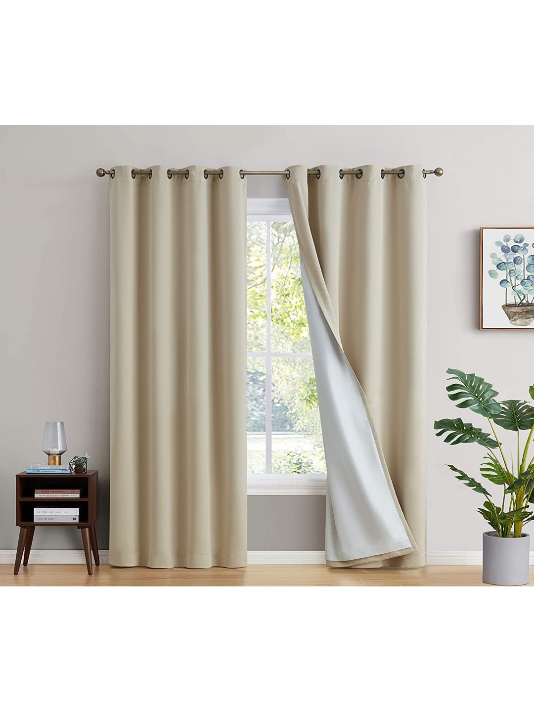 

BFAM Beige & White Black Out Window Curtain