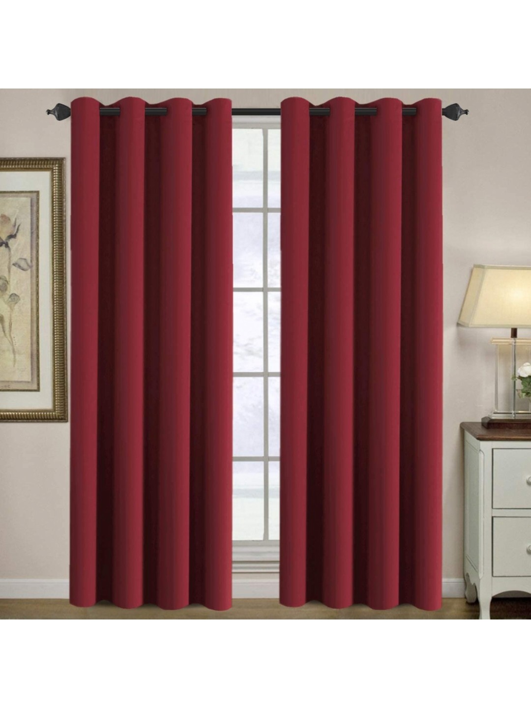 

BFAM Red & Black Sheer Window Curtain