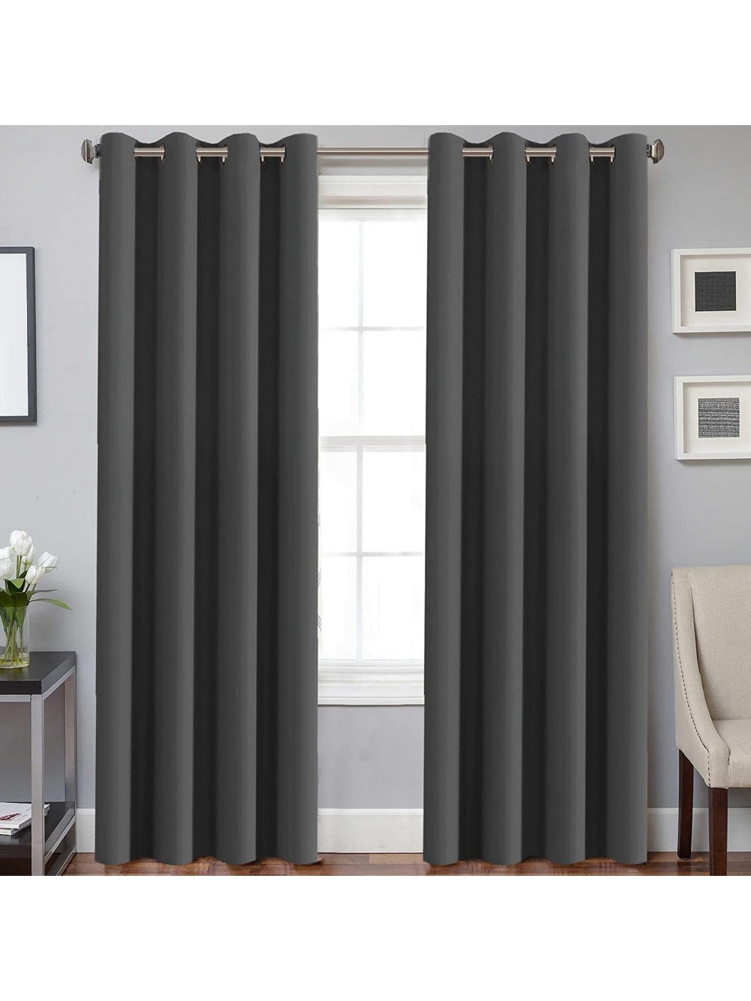 

BFAM Grey 2 Pieces Black Out Door Curtain