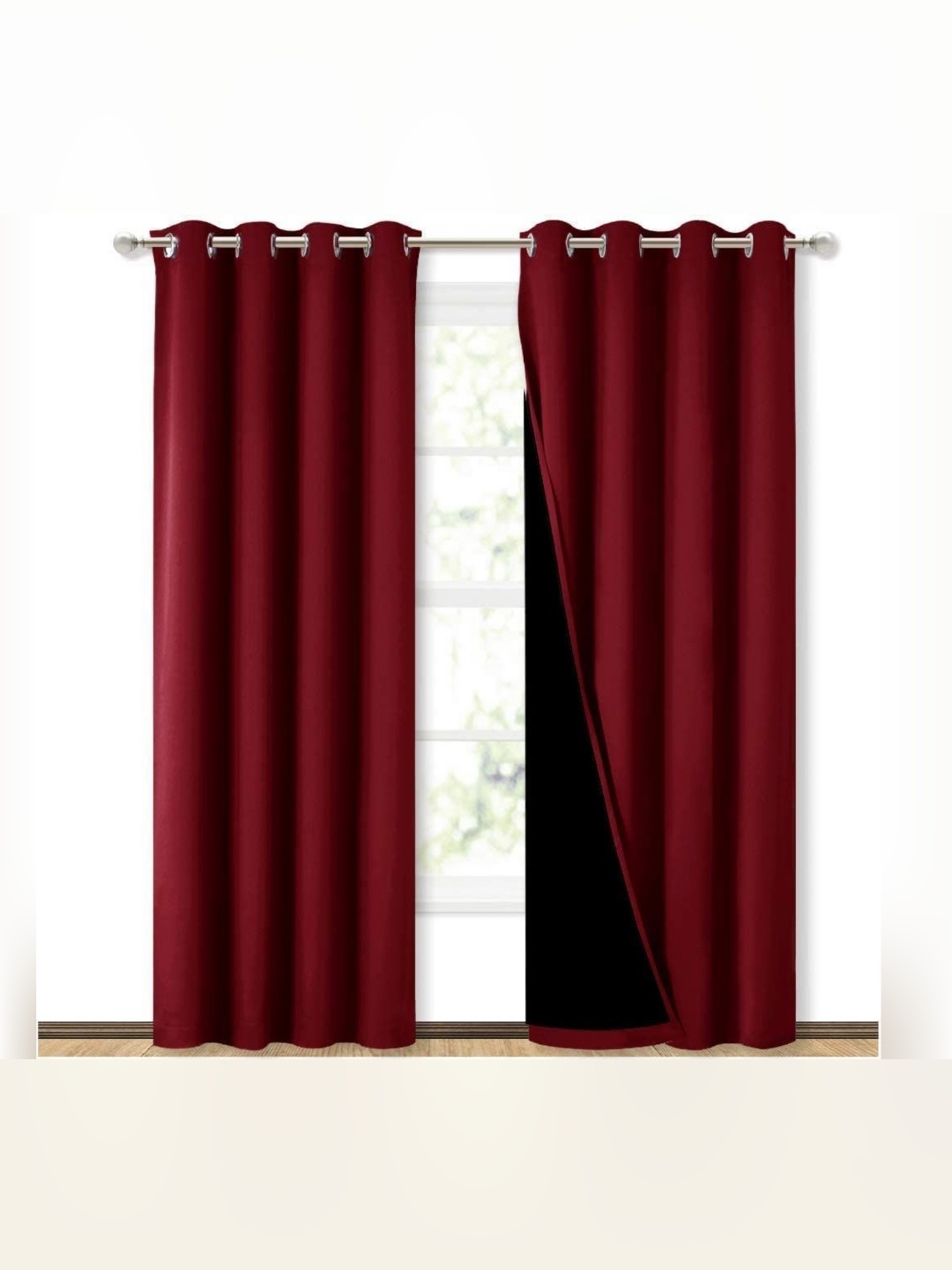 

BFAM Maroon & Black 2 Pieces Black Out Window Curtains