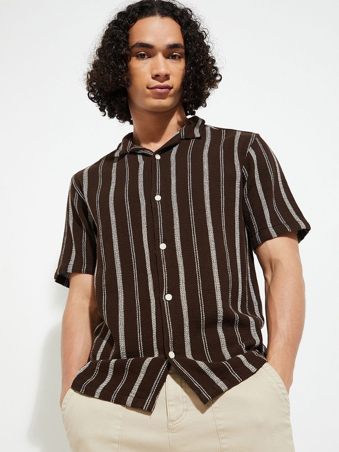

max URB_N Men Cotton Striped Regular Fit Shirt, Brown