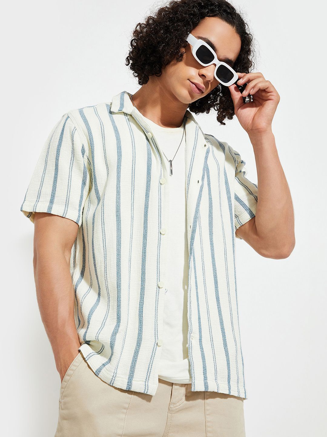 

max URB_N Men Cotton Striped Regular Fit Shirt, White