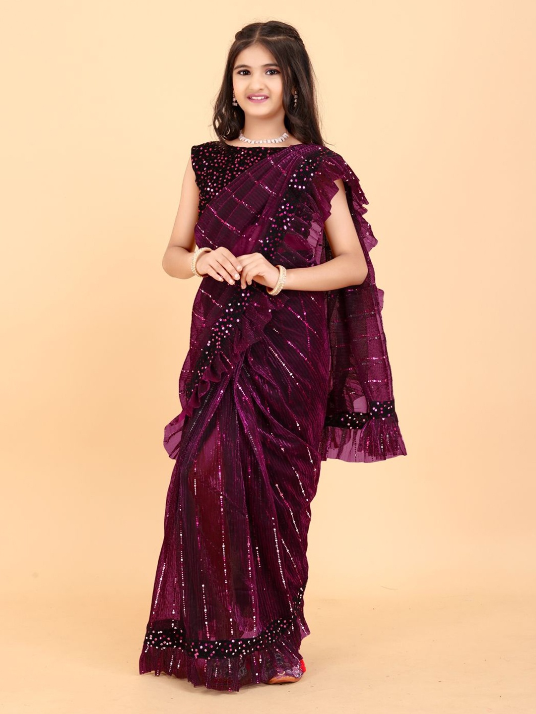 

Shrithi Fashion Fab Embellished Sequinned Ready to Wear Saree, Purple