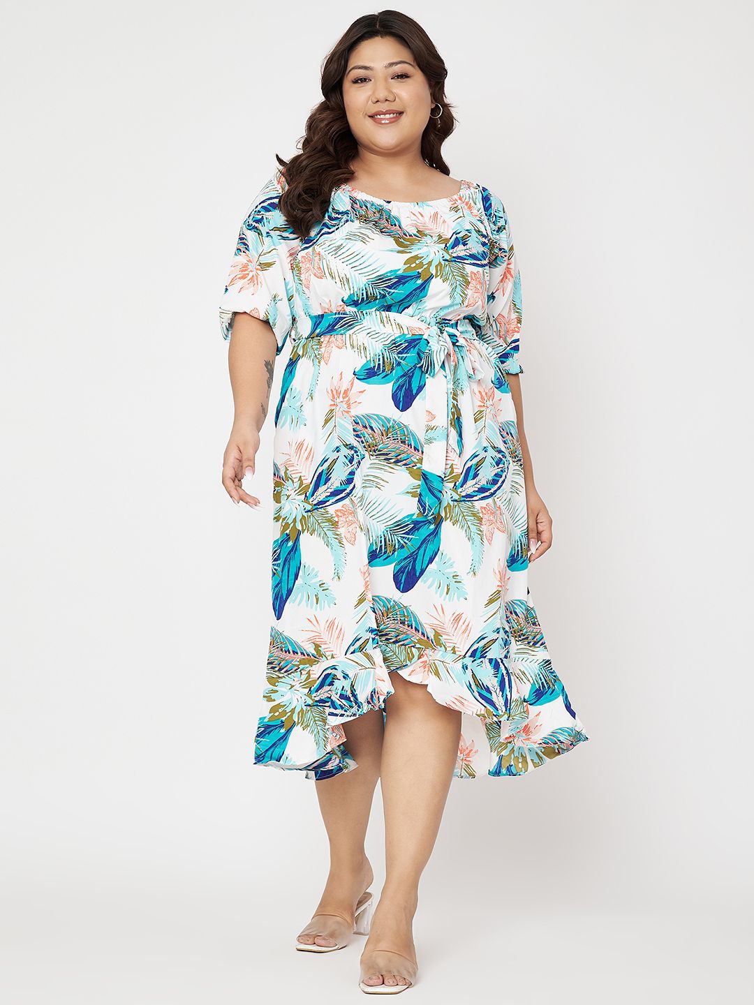 

BRINNS Plus Size Floral Print A-Line Midi Dress, White