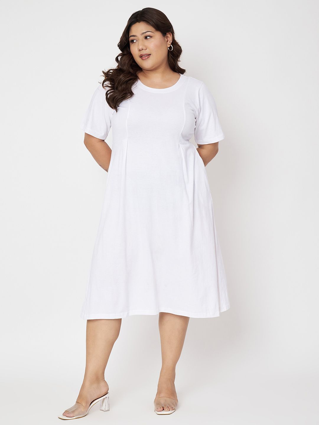 

BRINNS Plus Size Women Short Sleeves A-Line Midi Dress, White