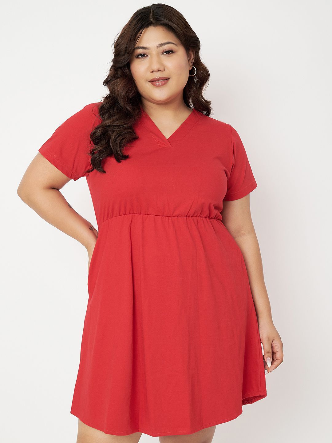 

BRINNS Women Plus Size Short Sleeves A-Line Dress, Red