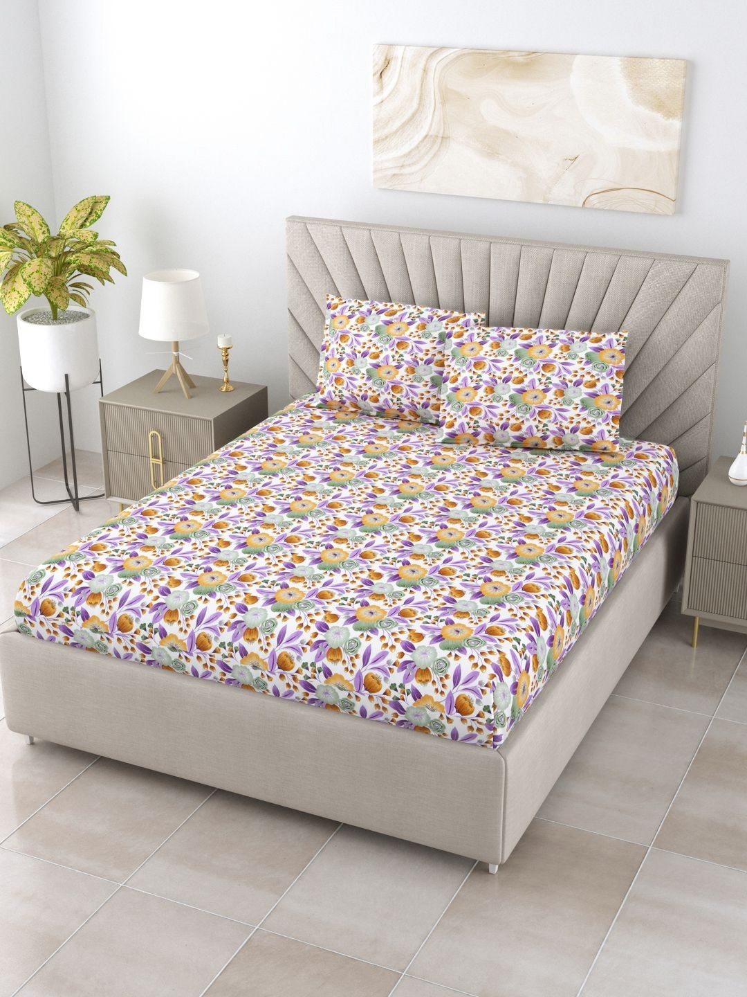 

BOMBAY DYEING Cardinal White Printed 120TC Pure Cotton Double Queen Bedsheet Set