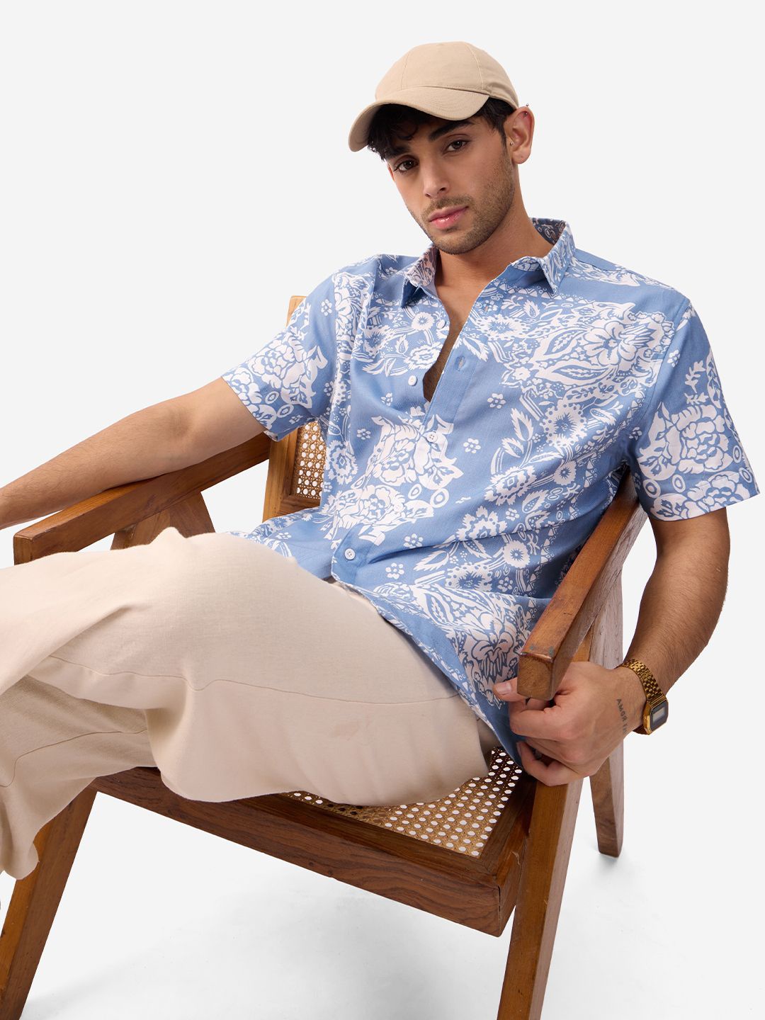 The Souled Store Men Floral Opaque Printed Casual Shirt, Blue