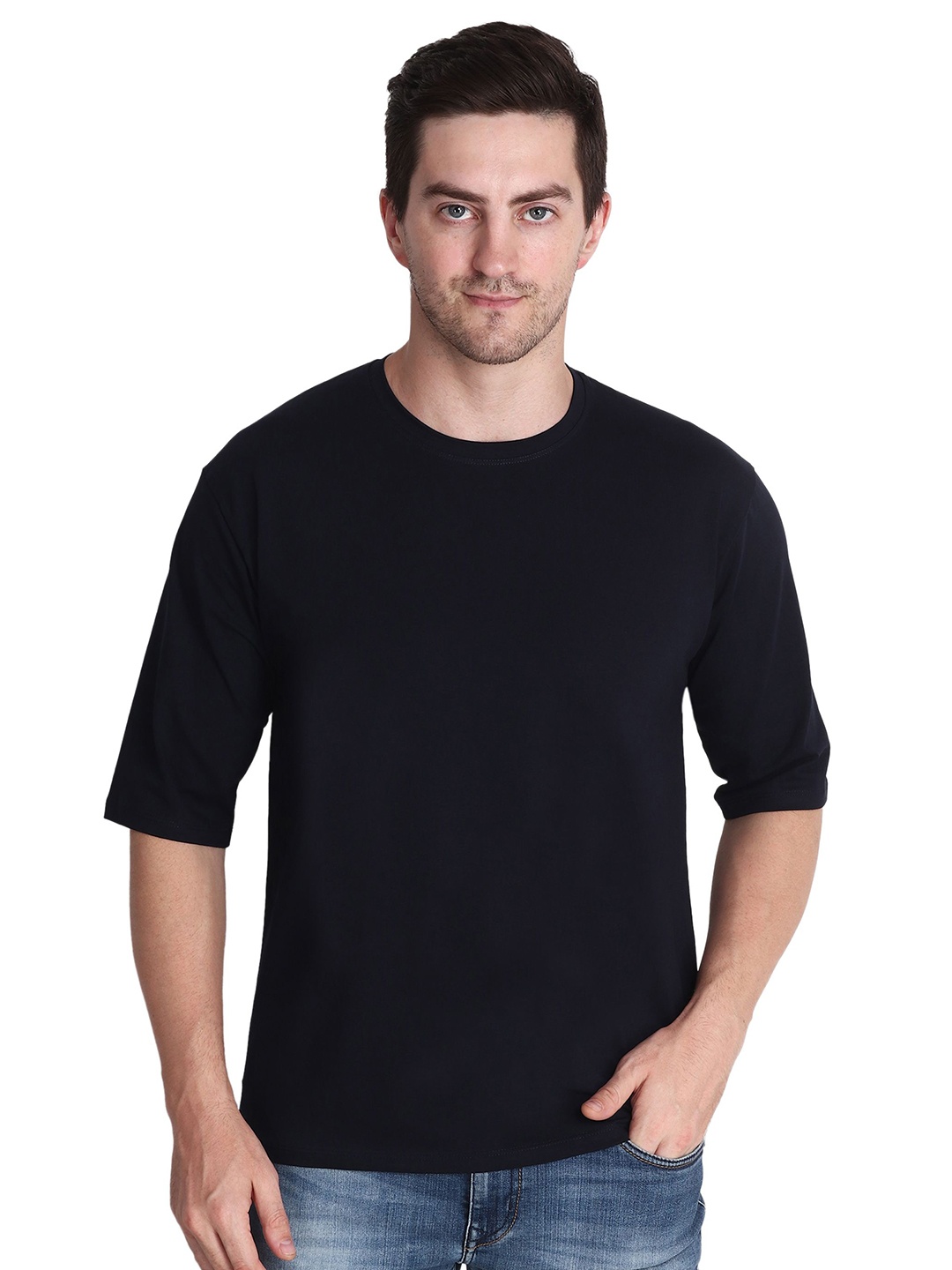 

Gajraj Men Moisture Wicking Raw Edge T-shirt, Navy blue
