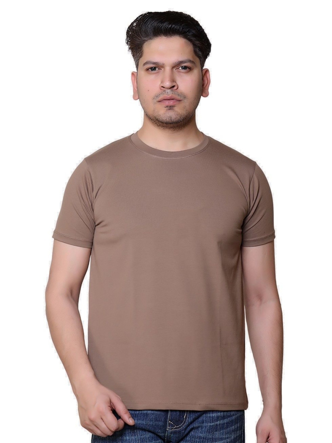 

Gajraj Men Raw Edge T-shirt, Camel brown