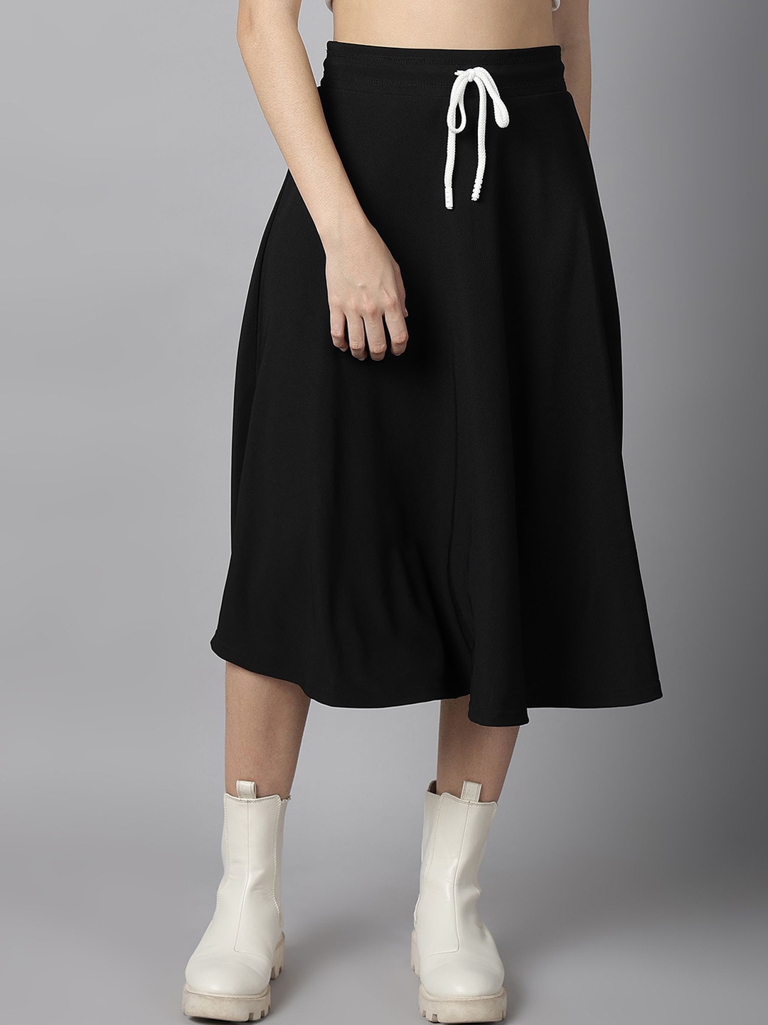 

BAESD Self-Design Flared A-Line Midi Skirt, Black