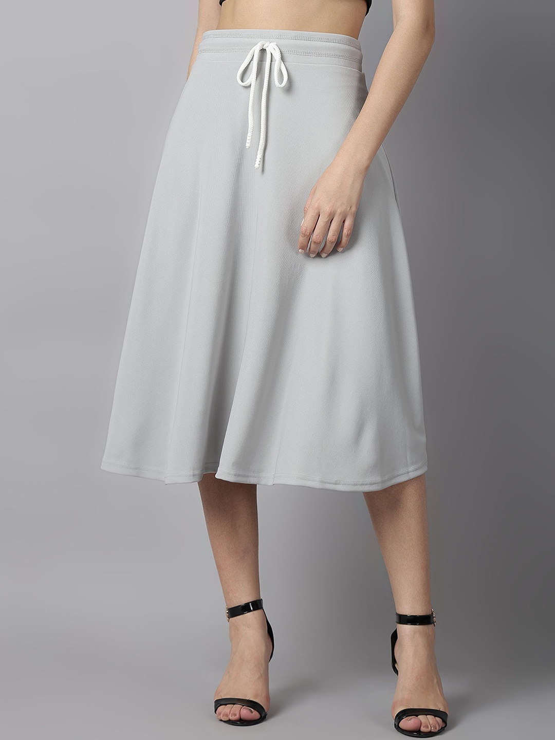 

BAESD Women Solid Flared Midi Skirt, Grey