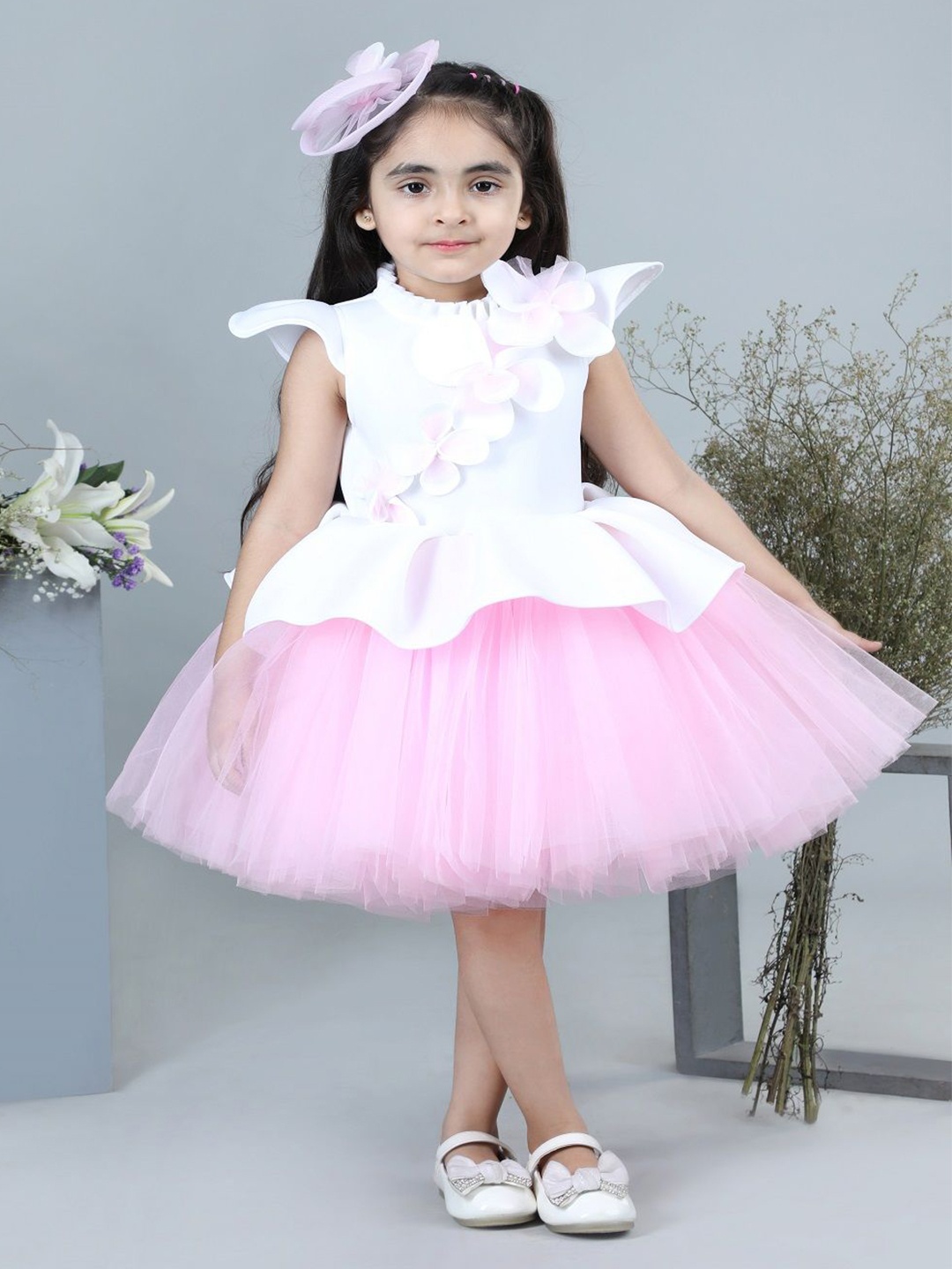 

THE LITTLE CELEBS Girls Crepe Fit & Flare Midi Dress, White