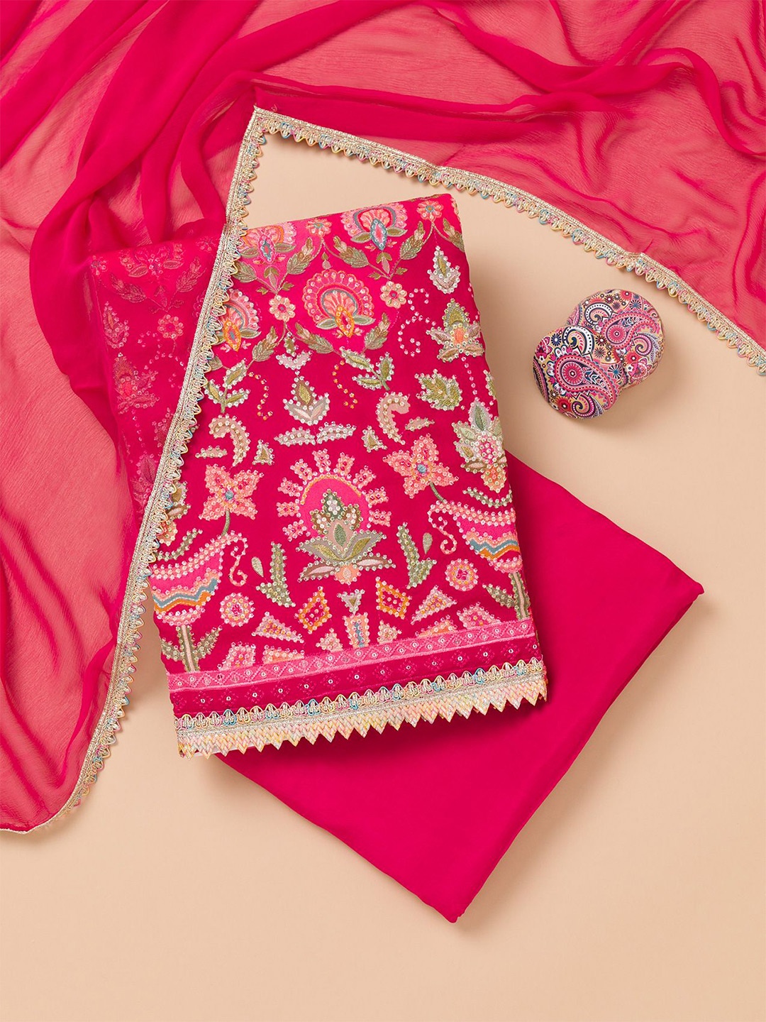 

Koskii Floral Embroidered Unstitched Dress Material, Pink