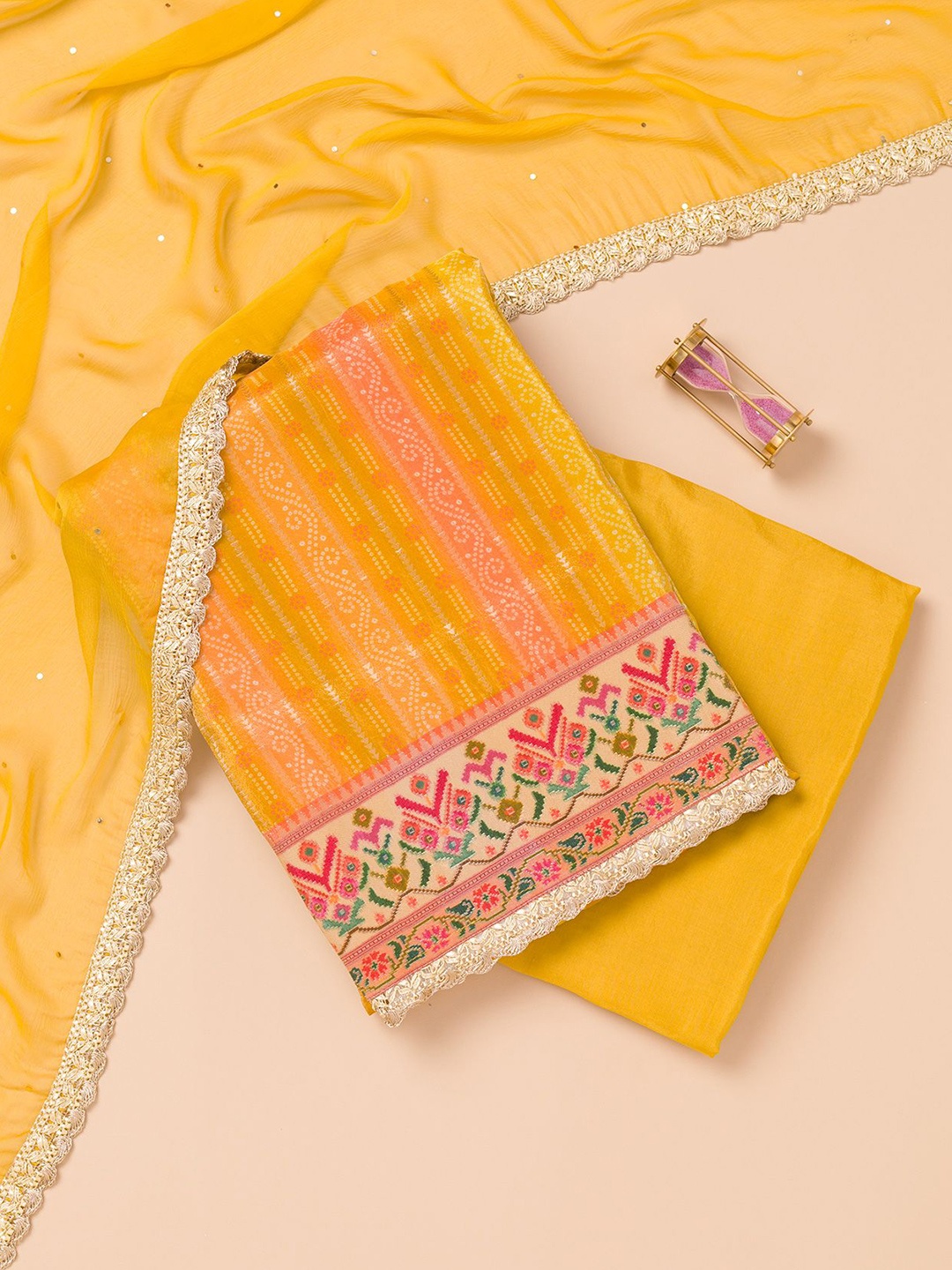 

Koskii Floral Embroidered Thread Work Unstitched Dress Material, Yellow