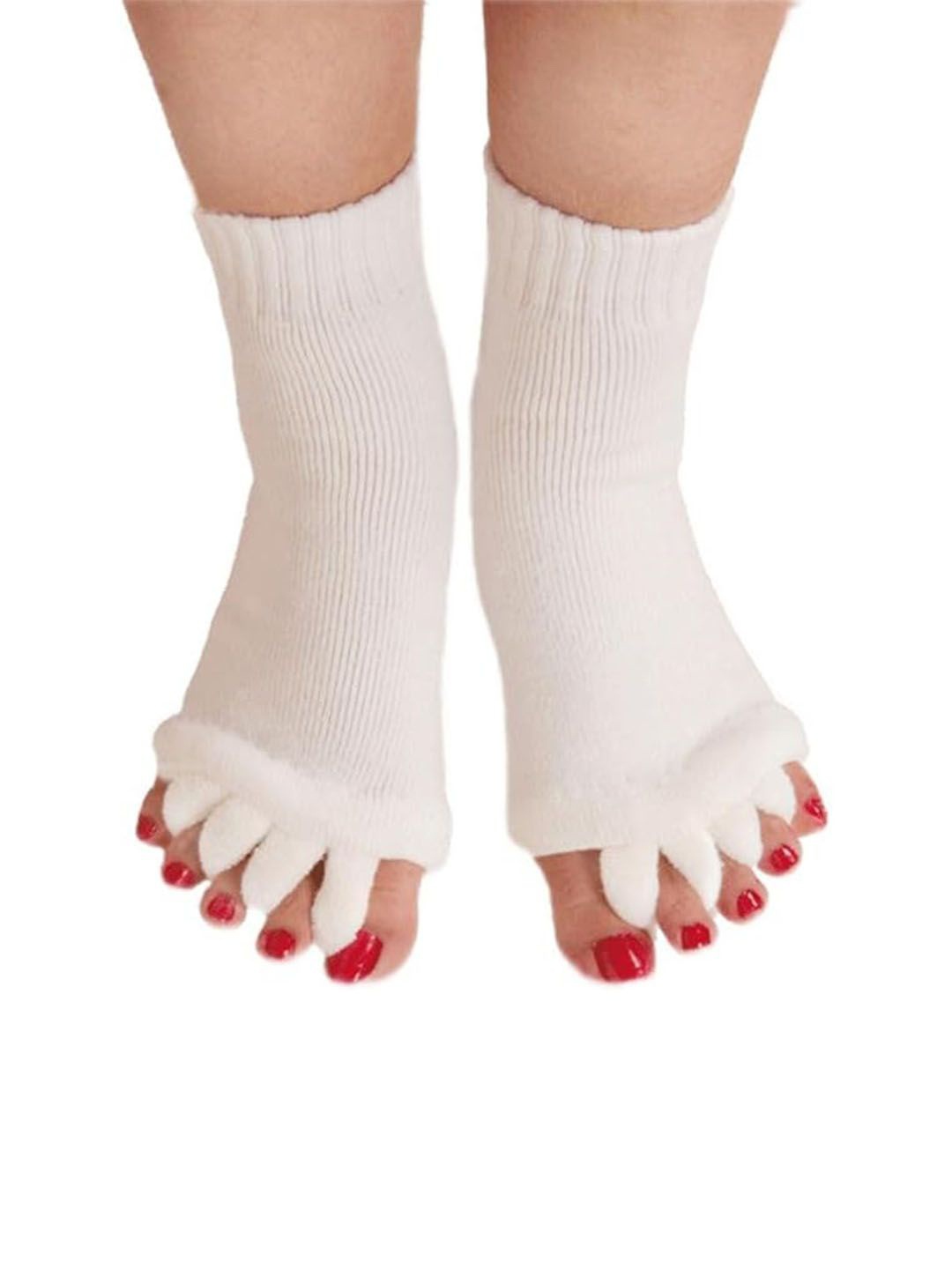 

Queue Patterned Cotton Ankle-Length Toe Separator Socks, White