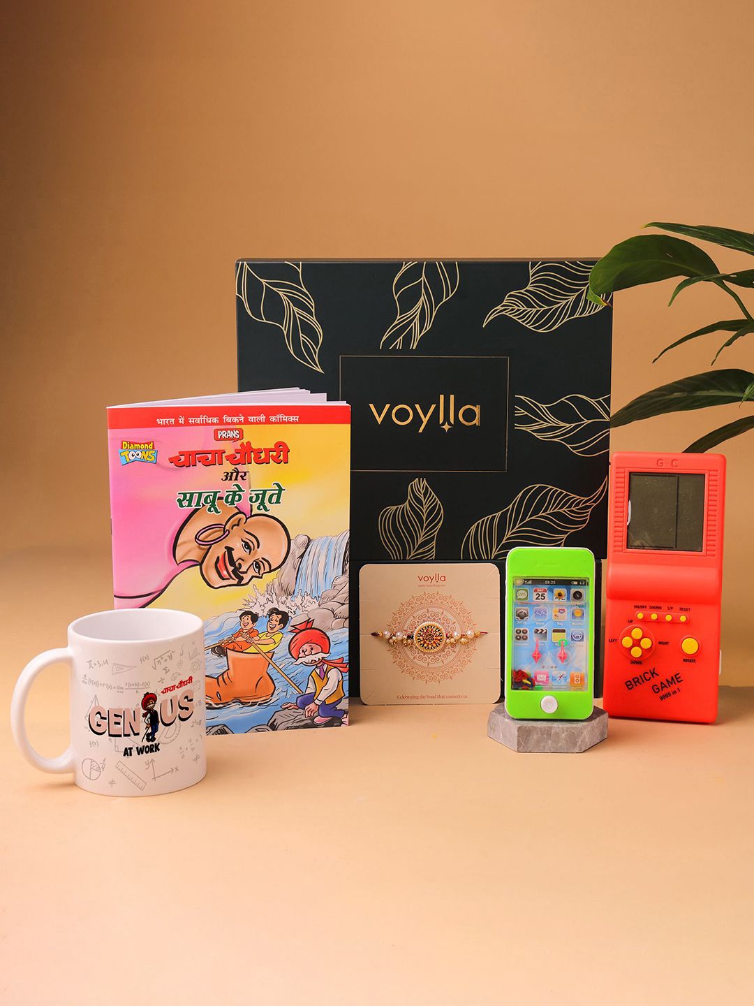 

Voylla Set of 5 Beaded Rakhi with Book & Toy with Mug, Red