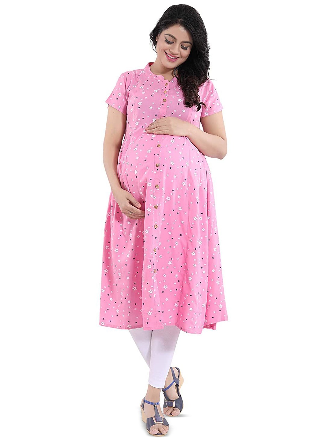 

SAGA Geometric Printed Maternity Kurta, Pink