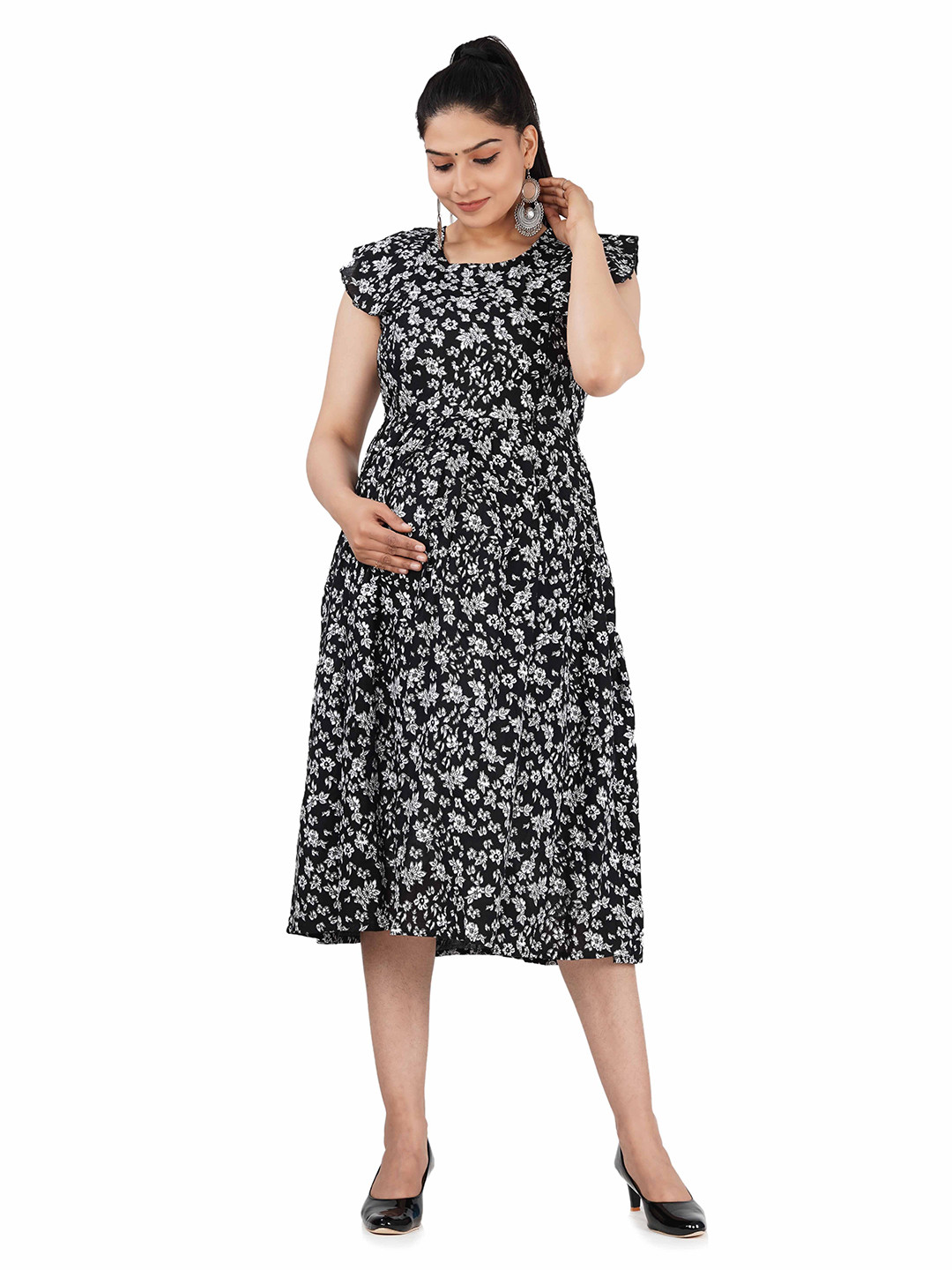 

SAGA Printed Maternity A-Line Kurta, Black