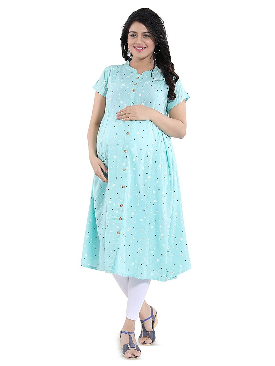 

SAGA Printed Maternity A-Line Kurta, Turquoise blue