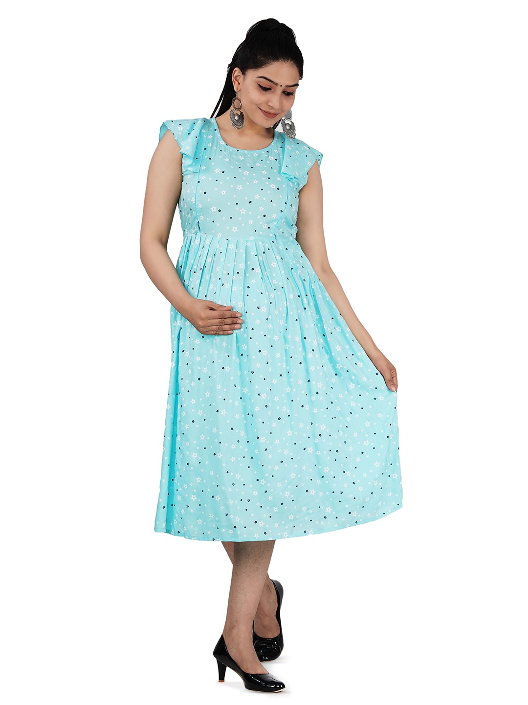 

SAGA Printed Maternity A-Line Kurta, Turquoise blue