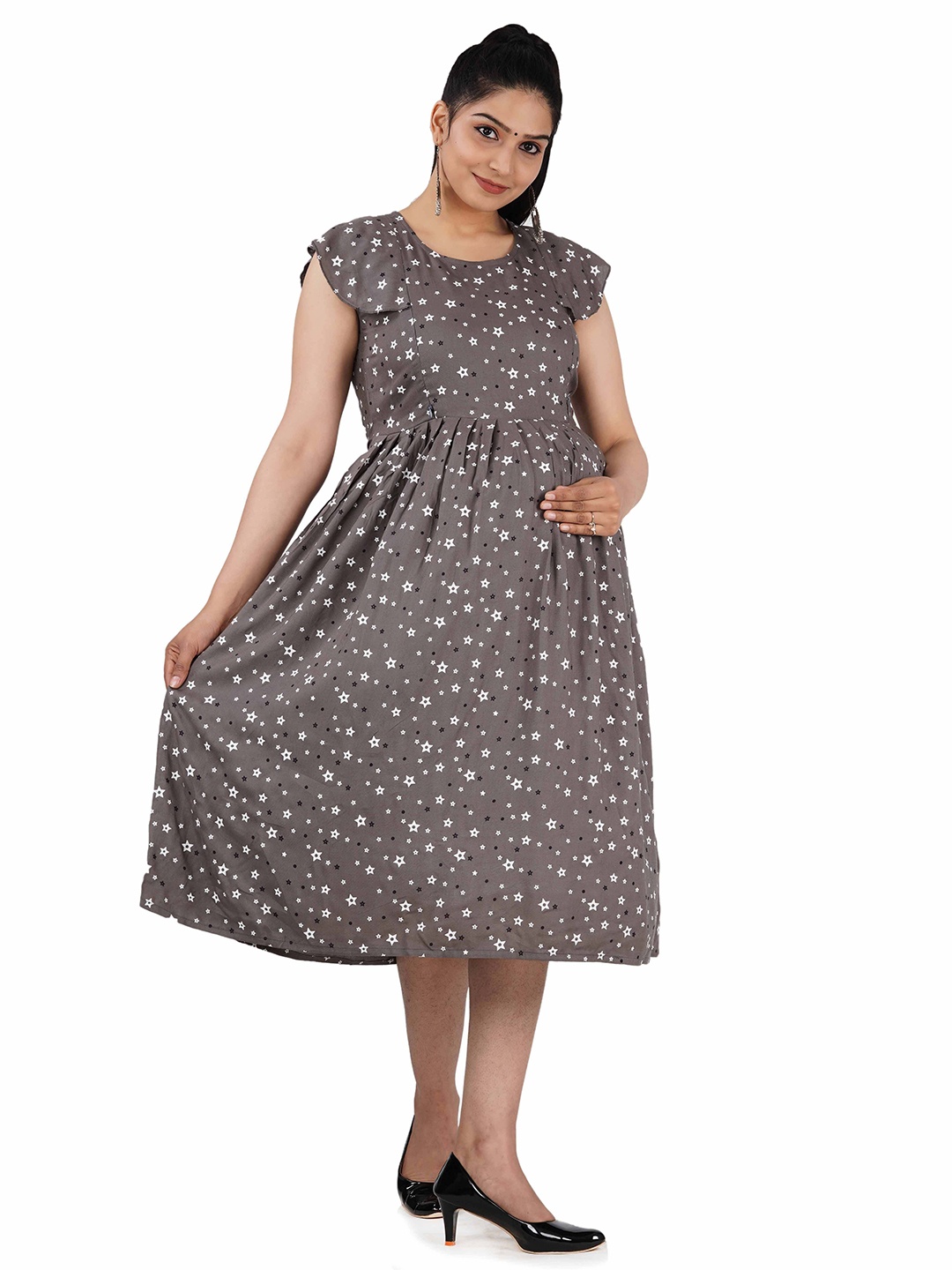 

SAGA Geometric Printed Maternity Ethnic Dress, Grey