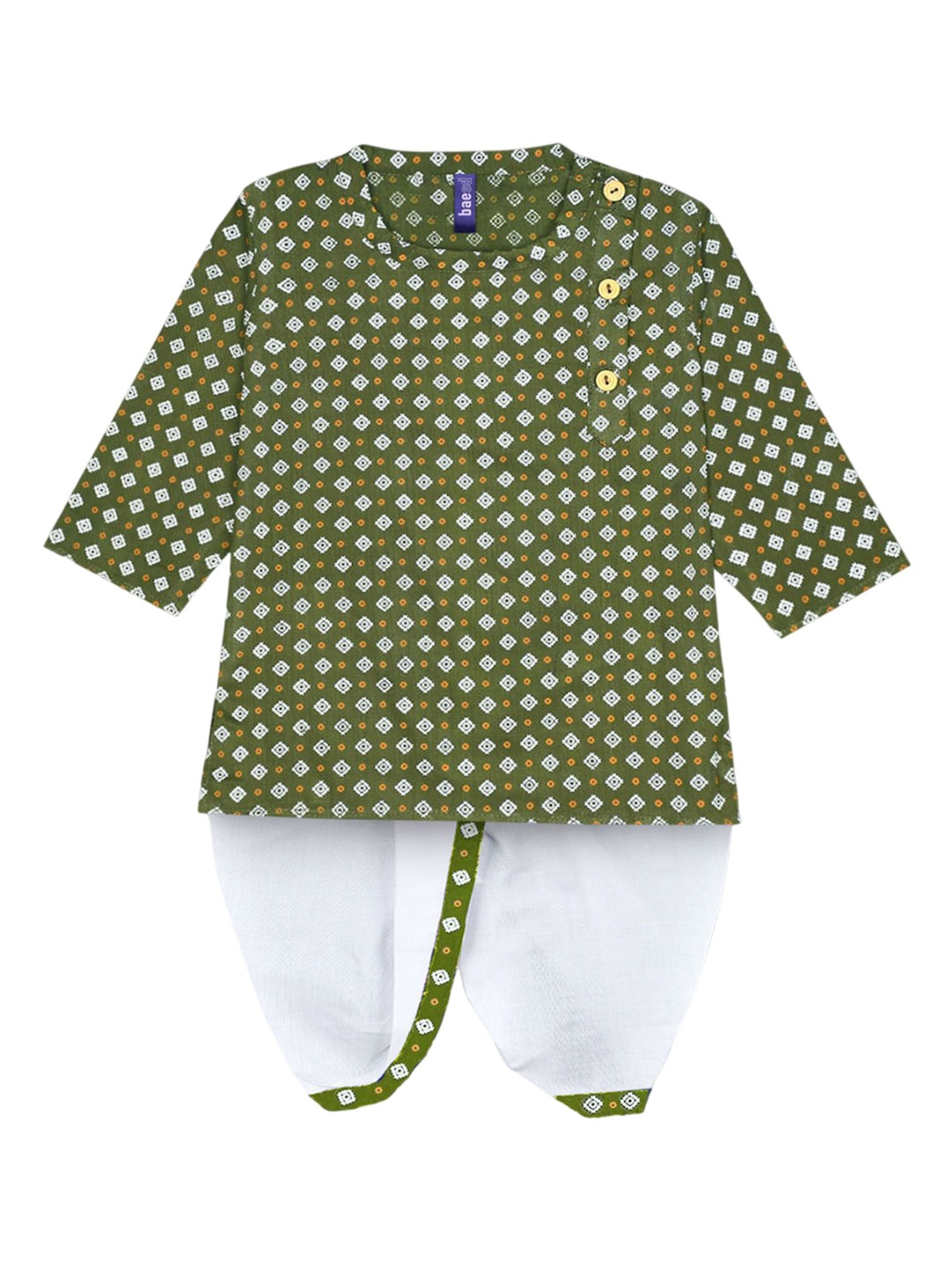 

BAESD Boys Ethnic Motifs Printed Straight Kurta with Dhoti Pants, Green