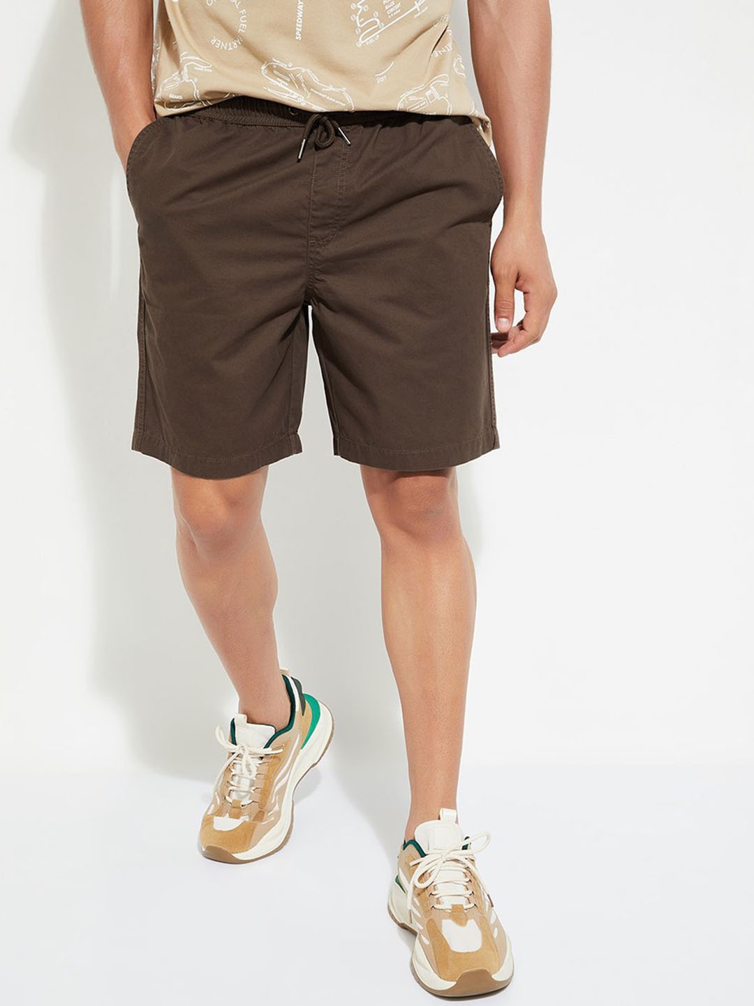 

max URB_N Men Slim Fit Solid Shorts, Brown