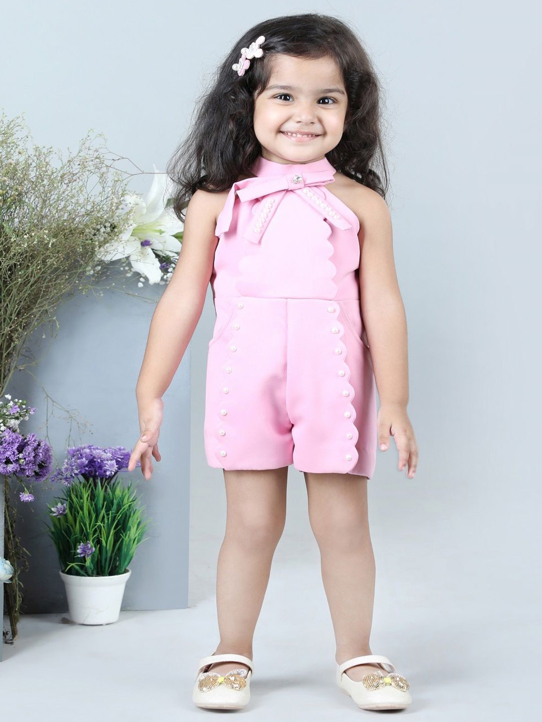 

THE LITTLE CELEBS Girls Halter Neck with Embellished Jumpsuit, Pink