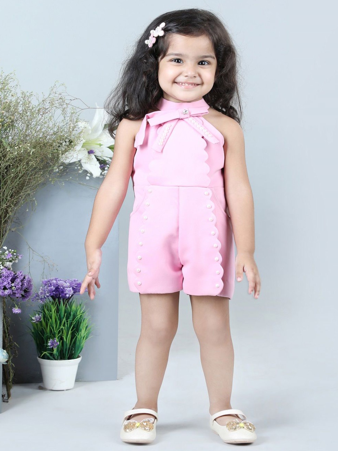 

THE LITTLE CELEBS Girls Embellished Playsuit, Pink