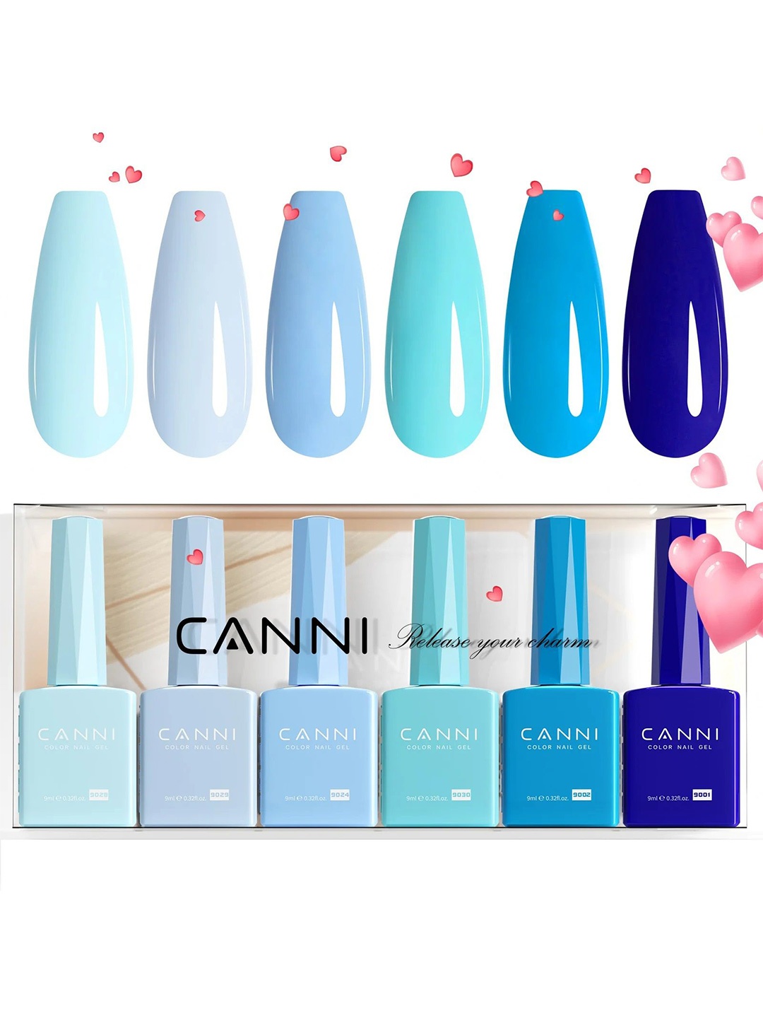 

CANNI Hema Free Set Of 6 UV Soak Off Gel Nail Polish - 9ml Each - 2313, Blue