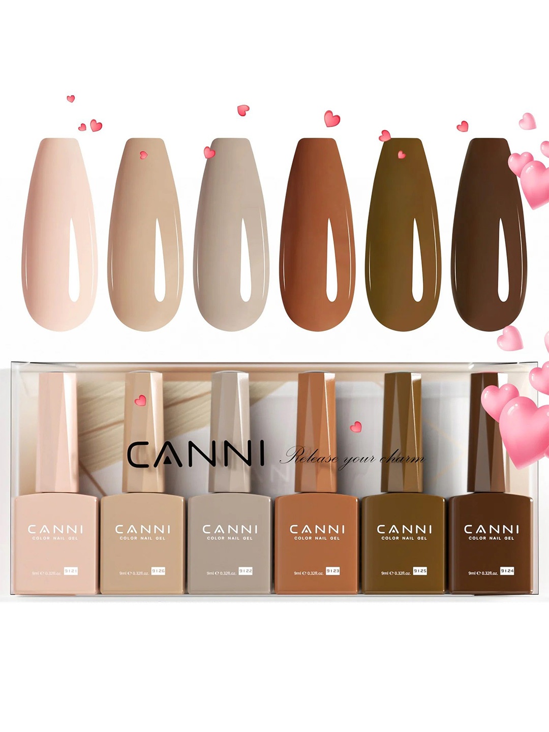 

CANNI Hema Free Set Of 6 UV Soak Off Gel Nail Polish - 9ml Each - 2310, Brown