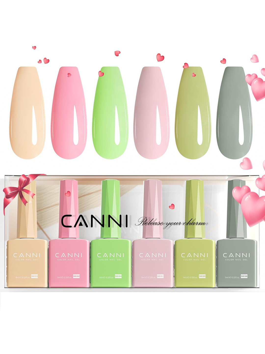 

CANNI Hema Free Set Of 6 UV Soak Off Gel Nail Polish - 9ml Each - 2320, Pink