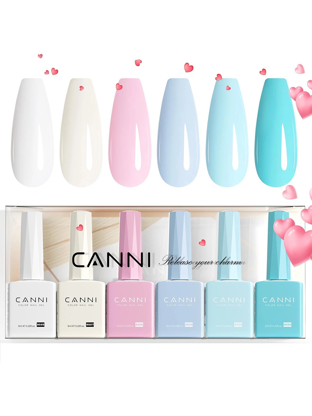 

CANNI Hema Free Set Of 6 UV Soak Off Gel Nail Polish - 9ml Each - 2319, White