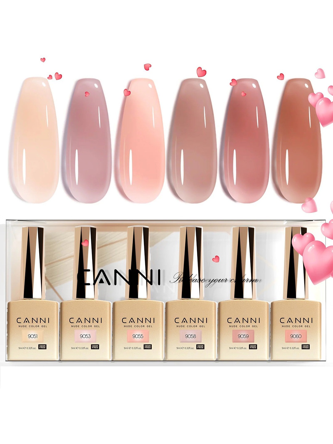 

CANNI Set Of 6 UV Soak Off Hema Free Gel Nail Polish 9ml Each, Nude