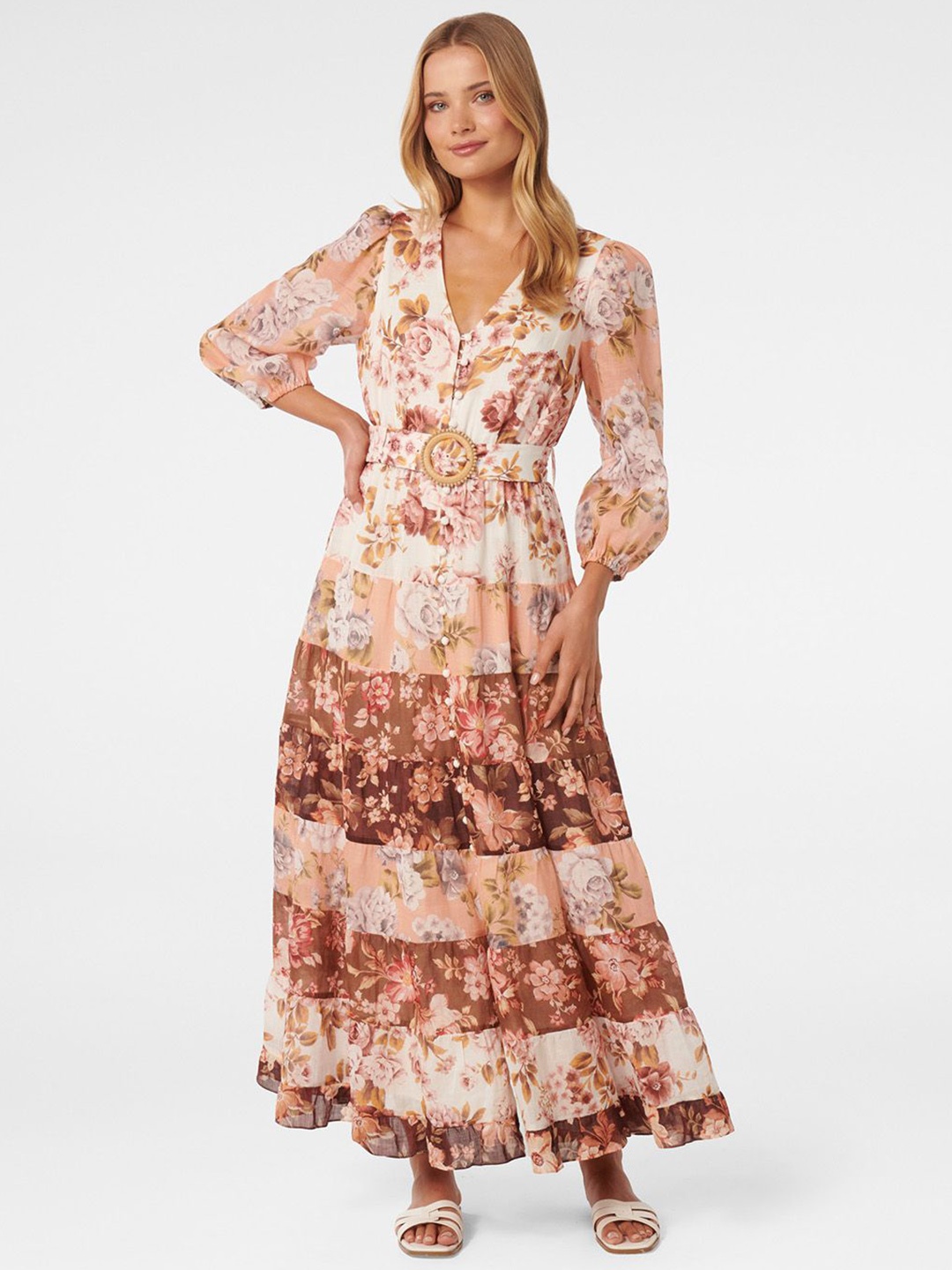 Forever New Floral Print midi Dress, Beige